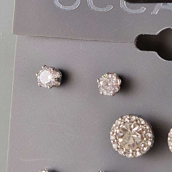 Multi-Set Earrings Clear Faux Crystal New on Card Rhinestone Dangle Hoop Studs - Picture 5 of 11